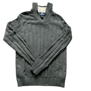 London Fog Navy Blue Zip Collar Sweater Men’s Medium 100% Cotton